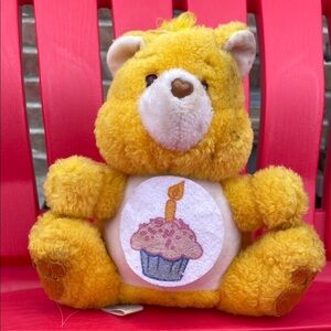 Vintage Care Bear Birthday Bear Yellow Plush 1984